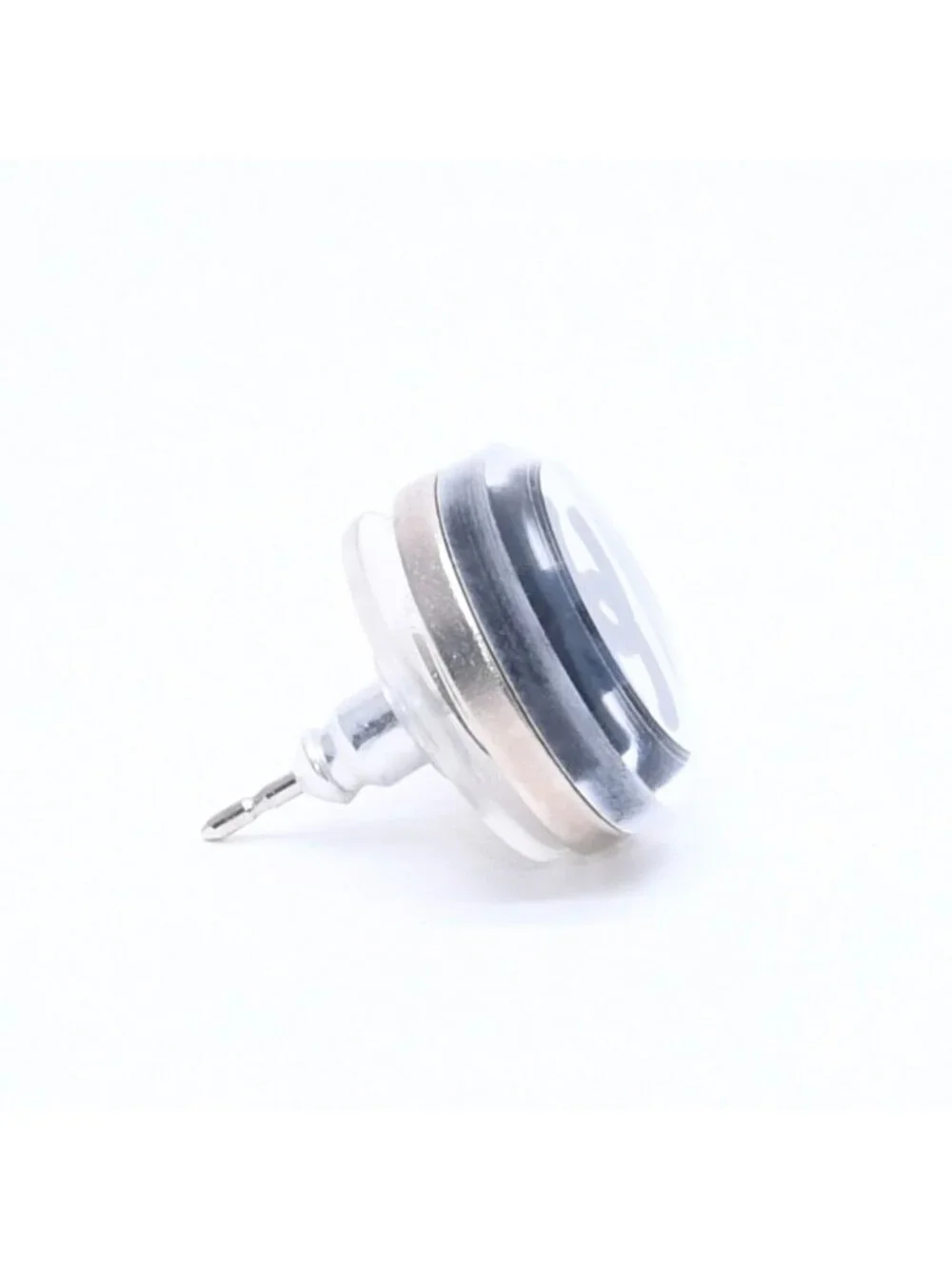 Chanel Button Earrings Silver CC Logo Mirror 08V